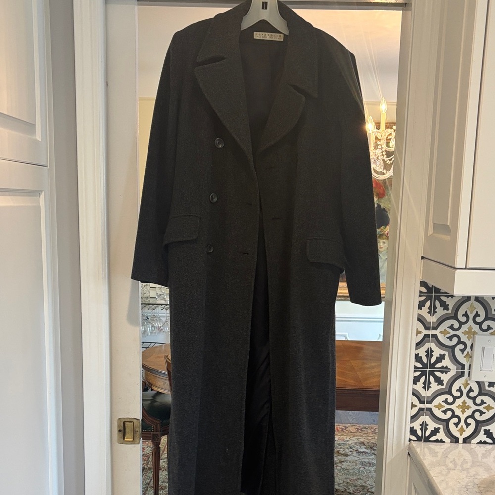Perry Ellis Women's Charcoal Full Length Wool Trench Coat